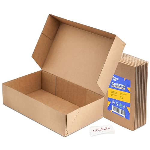 Packaging Hero 30x20x10 cm Corrugated Cardboard Mailing Boxes Brown with Free Clear Round Stickers (Pack of 6)