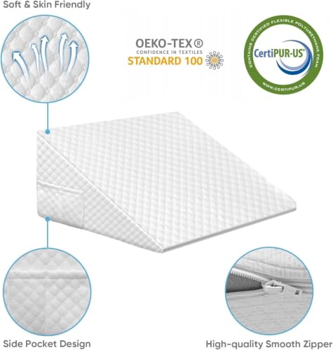 Image of OAISZ Wedge Pillow for Sleep Apnea, 10-Inch Memory Foam Top, PureWhite | Bed Wedge Pillow for Headboard Triangle, Acid Reflux, After Surgery, Snoring, Provide Comfort for Reading and Gaming in Bed