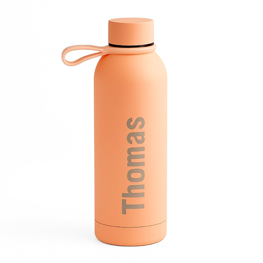 Engraved Personalised Water Bottle 500ml, Peach, Vacuum Flask