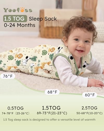 Image of Yoofoss Baby Sleep Sack 18-24 Months, 1.5 Tog Baby Wearable Blanket with 2-Way Zipper, 100% Cotton Organic Fabric Winter Infant Sleeping Sack, Warm Soft Comfy