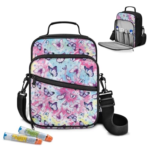 Colorful Butterfly Emergency Medical Messenger Bag Large Capacity & Removable Shoulder Strap Diabetes Organizer Bag for Work, Meeting Friends or Traveling