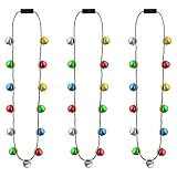 EOBOH Christmas Necklace Party Favors, 12PCS Bell Light up Christmas Necklaces Women Men, Glow Jingle Necklaces with 13 Bells, Colorful Xmas Accessories for Ugly Sweater New Year Party Supplies Bulk
