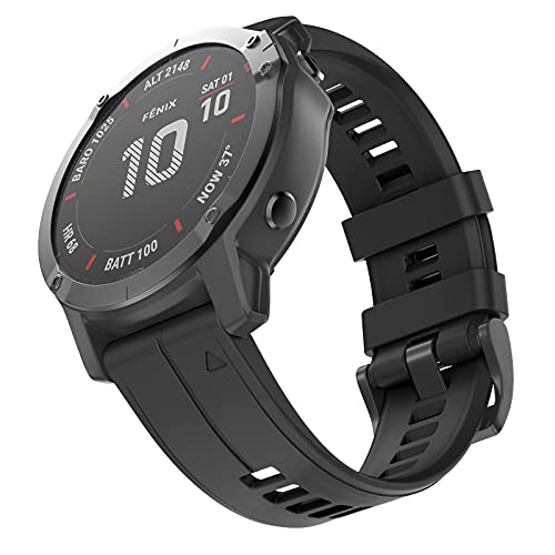 OVERSTEP Replacement Band Compatible with Garmin Fenix 5x / Fenix 5x Plus / Fenix 6x / Fenix 6x Pro / Fenix 3 / HR / D2 Delta PX Fitness Smartwatch Accessories Watch Strap Bands - 26MM, Black