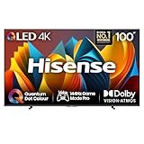 Hisense 100 Inch 4K QLED Smart TV 100E7NQTUK - Quantum Dot Colour, 4K AI Processor, Dolby Vision Atmos, Smooth Motion, Sports Mode, Vidaa OS with Freely, Youtube, Netflix and Disney+ (2024 Model)