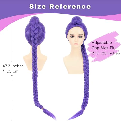 morvally Womens 47 Inches Purple Long Braided Ponytail Wig - Anime Cosplay Wigs for Women Halloween Costume Party (Purple, Adults)2