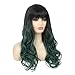 Dai Cloud Black Green Wigs With Bangs for Women Long Wavy Curly Hair Wig Dark Roots Wigs for Women Cosplay Party Daily Use