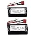 Blomiky 2 Pack 7.4V 1500mAh 15C Li-ion Rechargeable Battery with T Plug Connector and USB Cable for 9155 and 9156 1:12 Scale High Speed RC Truck 9156 Battery 2