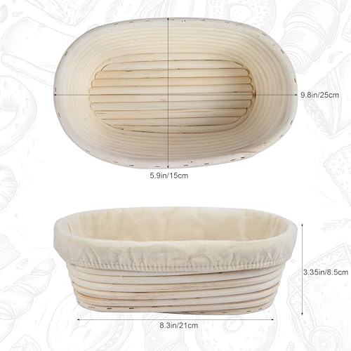 Image of 10 Inch banneton bread proofing basket, Set of 6 Natural Rattan Bread Proofing Basket with Linen Liners, Splinters-Free Handmade Brotform for Sourdough, Home & Professional Baking