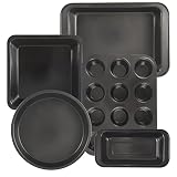 Baking Pans Sets Nonstick,5pcs Bakeware Sets with 12 Cup Cupcake Muffin pan,Round/Square Cake Pan, M