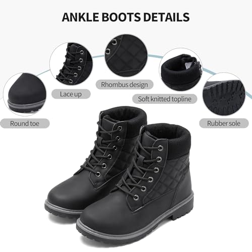 Adokoo Boots for Women Waterproof Fall Winter Ankle Boots Snow Black Combat Boots Lace Up Non Slip for Hiking Work2