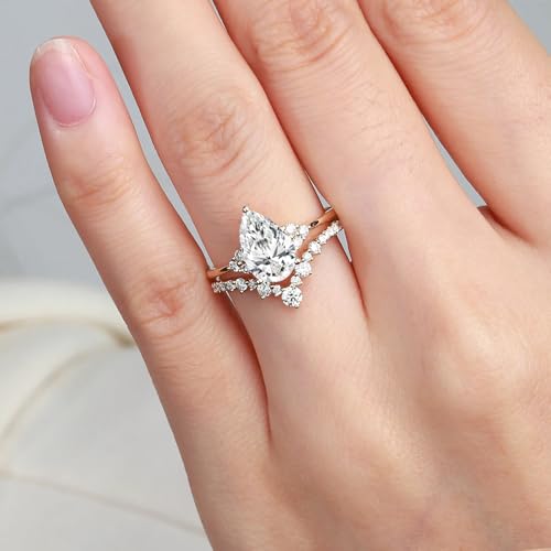1ct 1.5ct 2ct Moissanite Wedding Ring Set - Pear Shaped Women's Bridal Rings Sets White Yellow Rose 10K 14K 18K Gold 925 Sterling Silver Pear Moissanite Wedding Sets for Women2