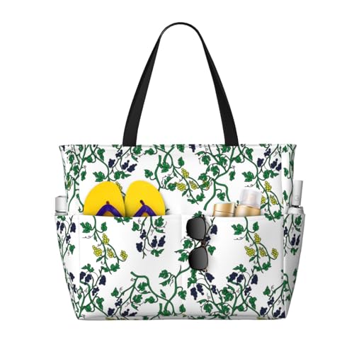 VOSERY - Bolsas de playa grandes impermeables a prueba de arena, lindas uvas n.º 1077, bonitas bolsas de playa para mujer con cierre