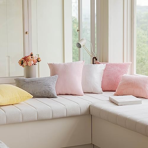 Home Brilliant Throw Pillow Covers Pink Couch Pillow Covers 18x18 Decoration Supersoft Striped Velvet Corduroy Decorative Pillowcases for Valentine's Day Bedroom Girls Gift, 18 x 18 inch, Baby Pink