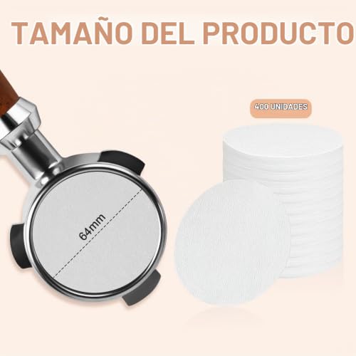 HOTUT Papel de filtro de café 64 mm, 400 peças filtros de café de substituição redondos, naturais sem branquear, filtro descartável para expresso, papéis de filtro de café