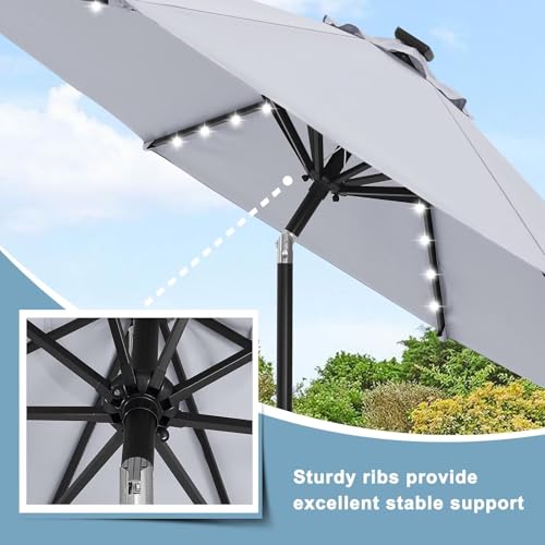 Image of ABCCANOPY Durable Solar Led Patio Umbrellas with 32LED Lights 11FT (Light Gray)