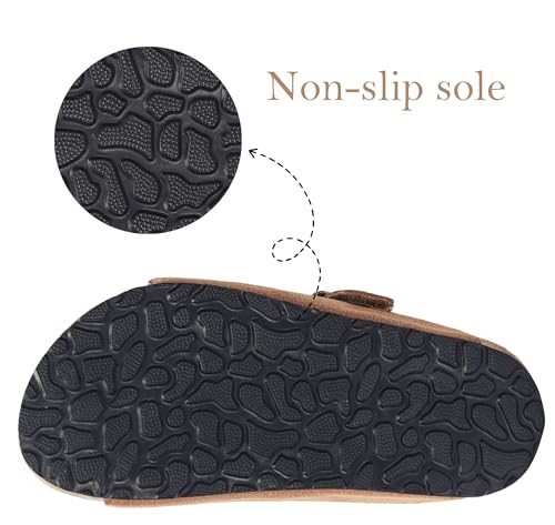 ZUSERIS Kids Toddler Sandals Boys Girls Cork Footbed Slides Summer Double Buckle Slippers Comfort Suede Leather Flat for Indoor Outdoor with Adjustable Straps4