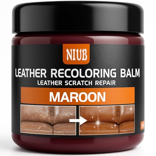 NIUB Kit di Riparazione per Pelle - Crema di Riparazione in Pelle per Divani, Sedili Auto, Scarpe e Giacche - Ripara Graffi, Crepe e Strappi - Ricolorante e Rinnovatore per Pelle - Bordeaux