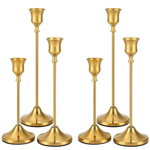 Candlestick Holders Set of 6, Metal Taper Candle Holder, Brass Candle Holders for Candlesticks, Candle Stands for Table Centerpiece, Wedding Fireplace Mantel Halloween Christmas Home Decor