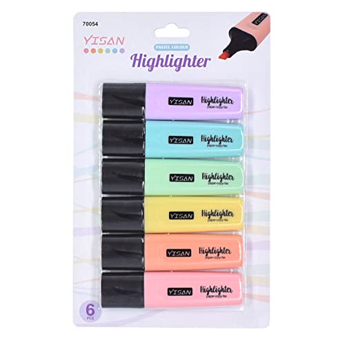 YISAN Highlighters Pastel Markers,Chisel Tip 6 Assorted Colors Pens,Stationary Supplies for Office,School,70054