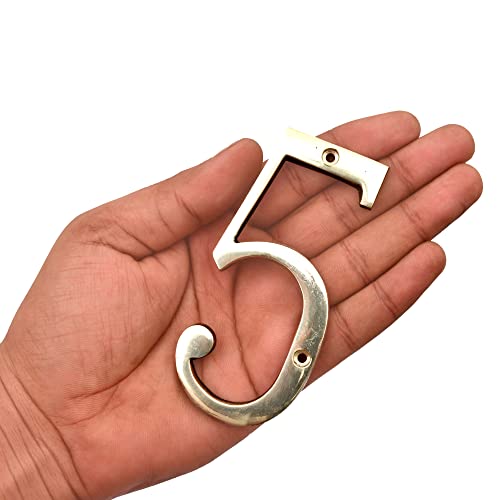 Image of 4 inch Brass House Hotel Door Number Plaque Sticky Numeric Numerical Digit 0-9 [9 (Nine)] (FIVE)