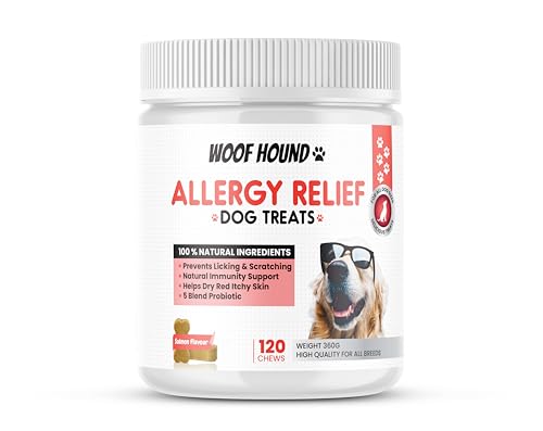 Woof Hound Dog Allergy Relief Treats (120), Itch and Immunity Treats for Dogs -Soothe Itchy Paws, Eyes, Ears, Skin - Stop Itching, Itchy Dog Skin Relief, Dog Allergy Relief, Anti Itch for Dogs