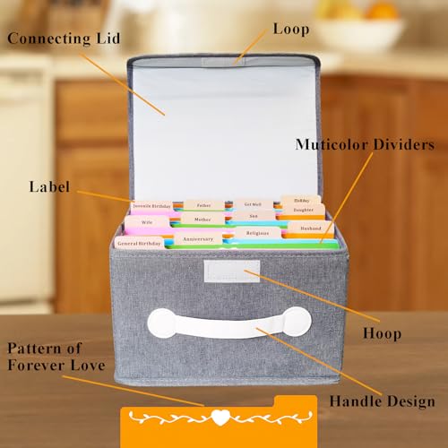 DOFFICE Greeting Card Organizer & Storage Box with 16 Pcs Adjustable Dividers, Storing 120+ Cards with 84 Pcs Labels (Grey - 1 Pack)
