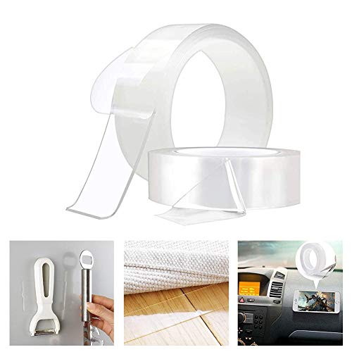 9.8ft/16.4ft Transparent Traceless Adhesive Double Side Tape Reusable Gel Nano Pads, Removable Sticky Strips Grip for Pen Key Household Industrial Use, Walls, Carpet, Kitchen, Photo (9.8ft)