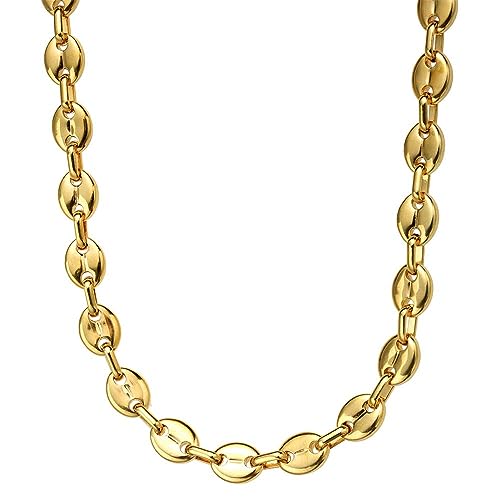 PAURO Hommes Femmes Acier Inoxydable 9mm Colliers de Grains de café délicats Chaîne de clavicules Chunky Bijoux Hip Hop Or, Longueur 22''