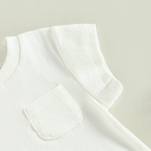Kmbangi Infant Baby Girl Boy Short Sleeve Crewneck Knitted Ribbed Solid Color Romper Bodysuit Summer One Piece Outfit (White, 6-12 Months) #TOP3