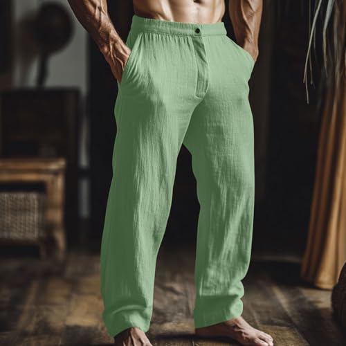 Men's Casual Linen Pants Classic Flat-Front Beach Summer Wide Leg Lounge Pants Lightweight Linen Trousers Loose Fit2