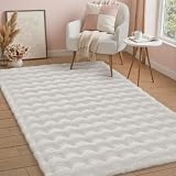 PureCozy Tapis Salon 90x150cm Blanc Lavable Grand Rug Antidérapant Chambre Enfant Rugs Fausse Fourrure Doux Moelleux Carpet Descente de lit Salle a Manger Bureau Poil Long Carpets