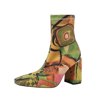 vivianly Womens Square Toe Ankle Booties Chunky Heel Boots Side Zipper Patent Leather Mid-Calf Boots