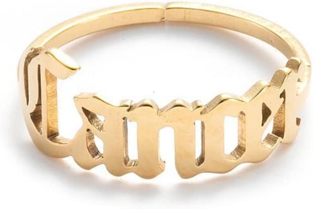 Constellation Rings for Women, 12 Zodiac Old English Letter Adjustable Stainless Steel Zodiac Sign Ring Horoscope Astrology Jewelry