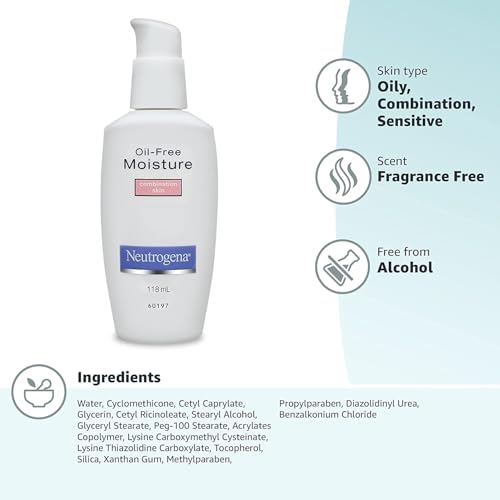 Image of Neutrogena Oil-Free Moisture Face Moisturizer & Neck Cream for Combination Skin, Lightweight Oil Absorbing Daily Facial Lotion, Non-Comedogenic Matte Finish, 118 ml