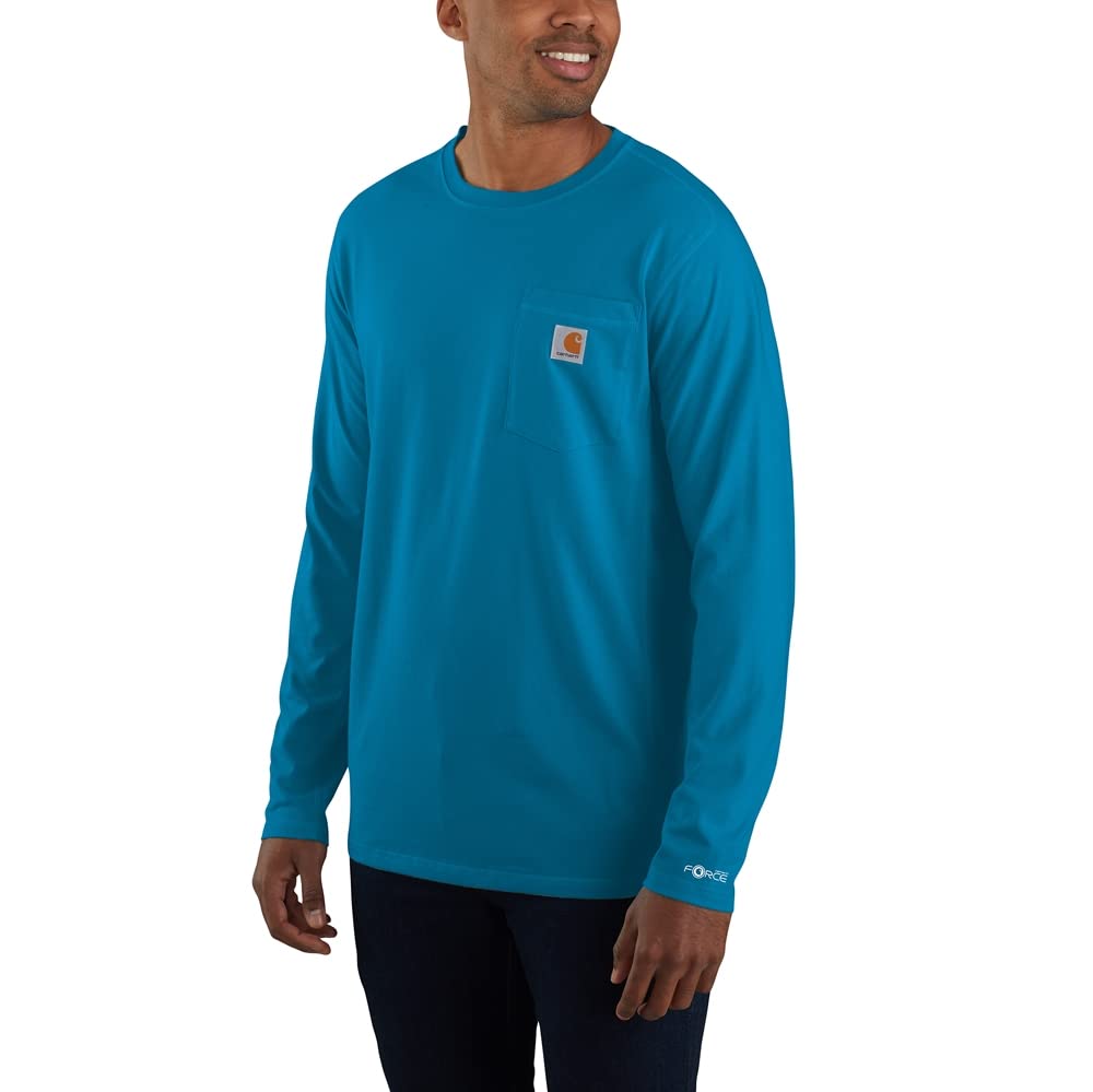 Carhartt Men's Force Relaxed Fit Midweight Long-Sleeve Pocket T-Shirt, Marine Blue, XXL