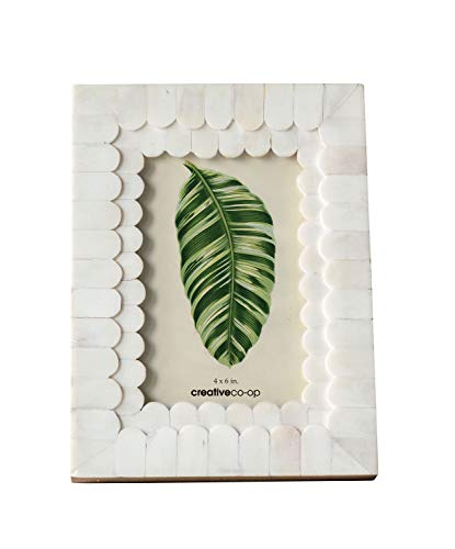 Creative Co-Op White Scalloped Bone & Wood Holds 4  x 6  Photo Frame