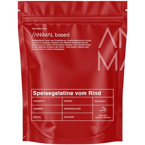 Gelatine Pulver von Weiderindern [250g] Natürlich & rein für Halal Süßigkeiten - Halal Gelatine hoher Kollagen Anteil - Zuckerfrei laktosefrei geschmacksneutral abgefüllt in Deutschland