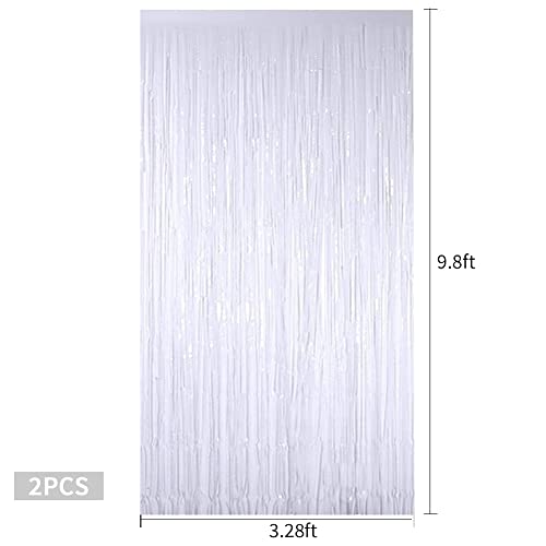 Image of TONIFUL 2Pcs White Metallic Tinsel Foil Fringe Curtains,White Photo Booth Backdrop Streamer Curtain Photo Booth Props for Bachelorette Party,Birthday,Graduation,Christmas Decor(6.6ft x 9.9ft)