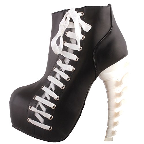 Show Story Punk Design Black White Women's High-Top Bone High Heel Hidden Platform Ankle Boots,Lf80666Bk37,6Us,Black #TOP19
