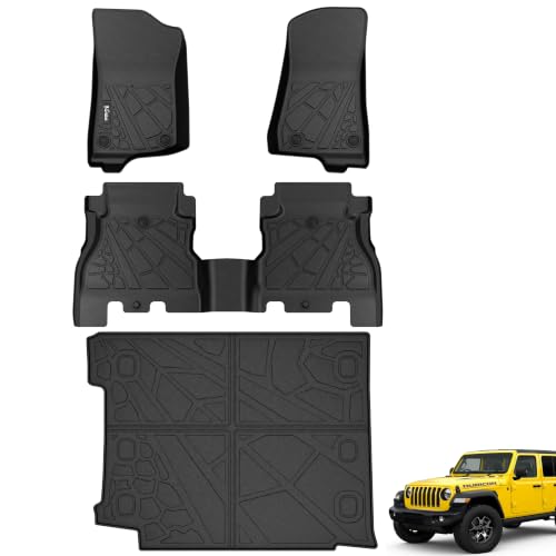 KARPAL Floor Mats & Cargo Liner for 2018-2025 2026 Jeep Wrangler JL Unlimited 4-Door with Subwoofer (Not for JK/4XE) All Weather TPE Custom Fit Floor Liners Car Mats Accessories