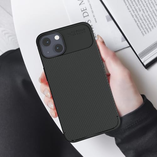 Image of amazon basics Sleek Carbon Fibre Finish Back Cover Case for iPhone 13 / iPhone 14 - Black
