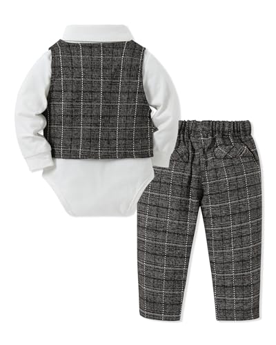 Image of DISAUR Baby Boy Clothes Toddler Boy Outfits 4PCS Gentleman Dress Romper /Vest /Pants /Bow Tie Cotton Suit Sets