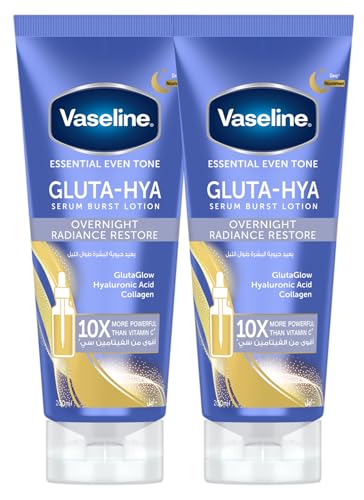 Vaseline Gluta-Hya Serum Burst Lotion Overnight Radiance Restore with GlutaGlow Technology Hyaluronic Acid and Collagen 10x More Powerful than Vitamin C 2 x 200ml