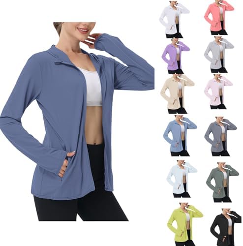 Women's UPF 50+ Sun Protection Jacket Long Sleeve Zip Up Cooling Lightweight Hoodie Hiking Athletic Shirts