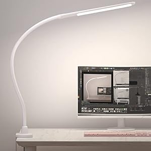 Hokone Lampe de Bureau LED, Lampe de Table Architecte à Commande Tactile, 3 Modes de Couleur &Gradation en Continu, Protection des Yeux, Lampe à Pince 10W, Fonction Mémoire,Blanc