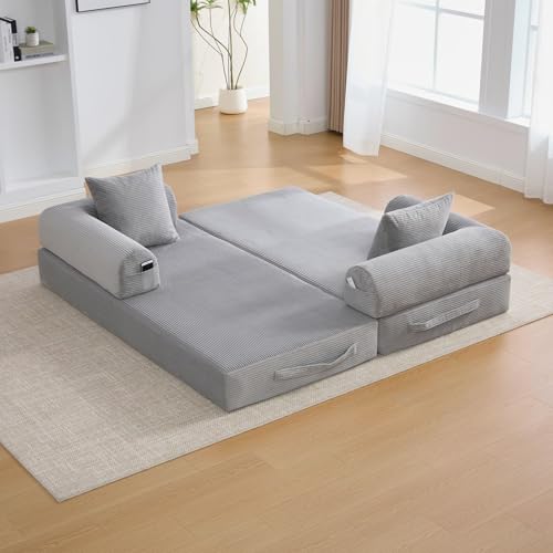 KOMHTOM Petit Canapé 2 Places en Velours Côtelé avec 3 Coussins Confortables, DIY Libre et Structure Métal - Canapé Convertible Multifonctionnel Moderne...