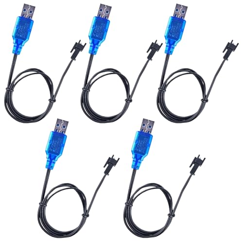 AOUZOVLI Carrera Rc Lot de 5 chargeurs USB 3,7 V avec fiche Sm-2p Convient pour hélicoptères, drones et voitures télécommandées