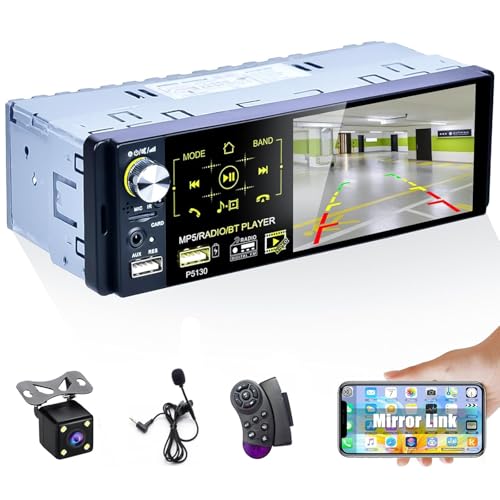 CAMECHO RDS Autoradio Bluetooth 1 Din Stéréo, 4,1 Pouces écran Tactile Capacitif FM/AM Récepteur Radio Double USB/AUX-in/SD Carte Port+ Caméra de recul/Micro Externe/Commande au Volant Noir