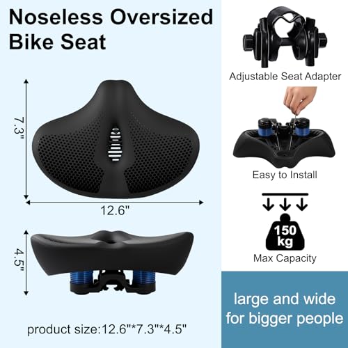 Image of Upgrade Oversize Bike Seat for Men Women, Extra Wide Noseless Bicycle Seat Cushion, Waterproof Comfort Memory Foam Bike Saddle Fit for Peloton Bikes, Exercise Bike, EBikes, City Bike