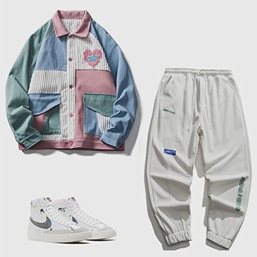 Aelfric Eden Men’s Color Block Corduroy Trucker Jacket Oversized Vintage Collared Button Down Jackets Loose Casual Coats #TOP6